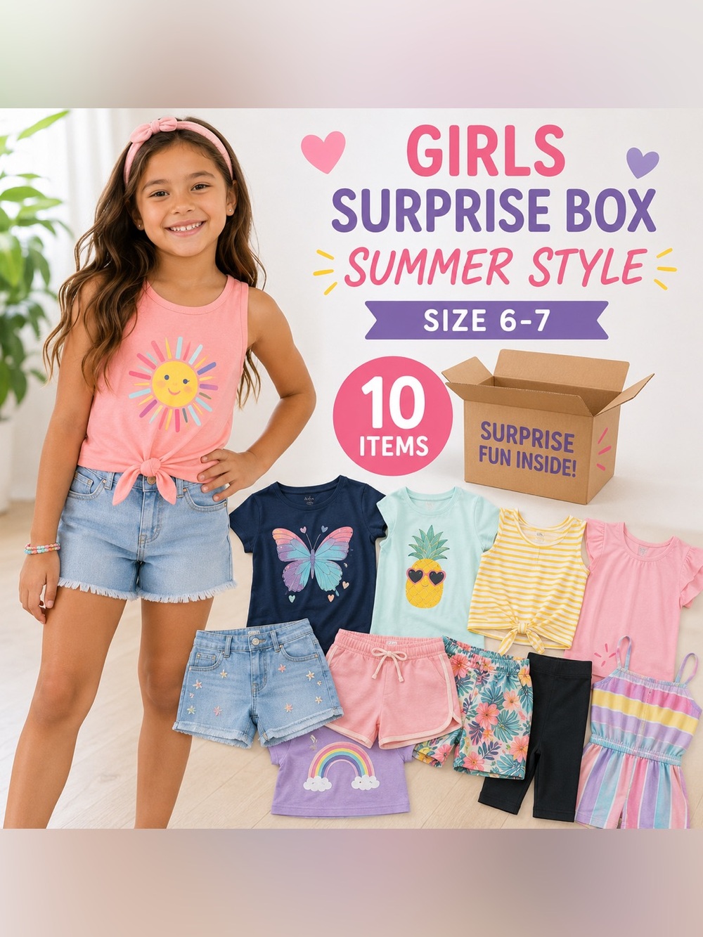 Girls Summer Surprise Clothing Bundle Size 6-7 10 Pieces fashion chic
